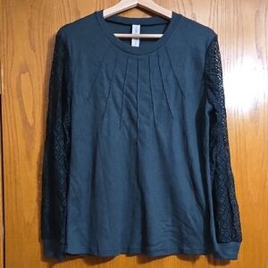 Teal Long Sleeve Top with Lace Sleeves